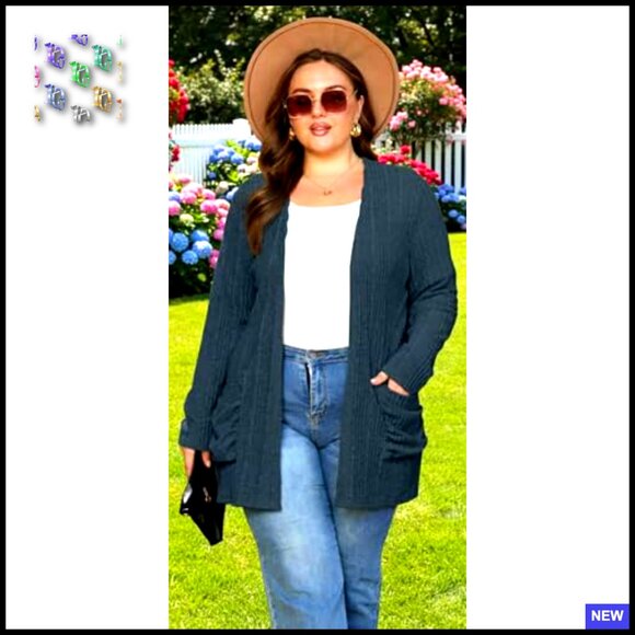 Plus Size Cardigan Lightweight Knit Sweater Open Front Long Sleeve Stretchy - Picture 3 of 7